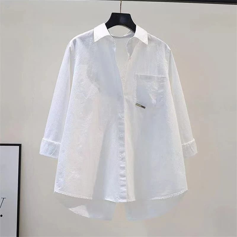 Irregular Office Lady Casual Elegant All-Match Shirt Loose Shirts And Blouses Spring Summer New Trend Solid Button Pocket Shirt - 3
