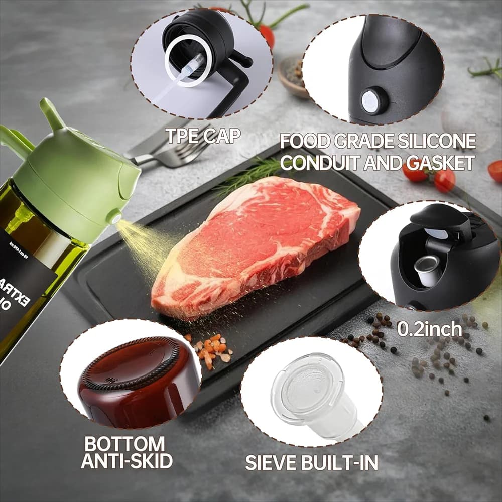 470 ml Oil Sprayer for Cooking,2-in-1 Olive Oil Dispenser and Oil Spray Bottle,Oil Spray with Stickers,Thick Glass Spray Bottle - 4