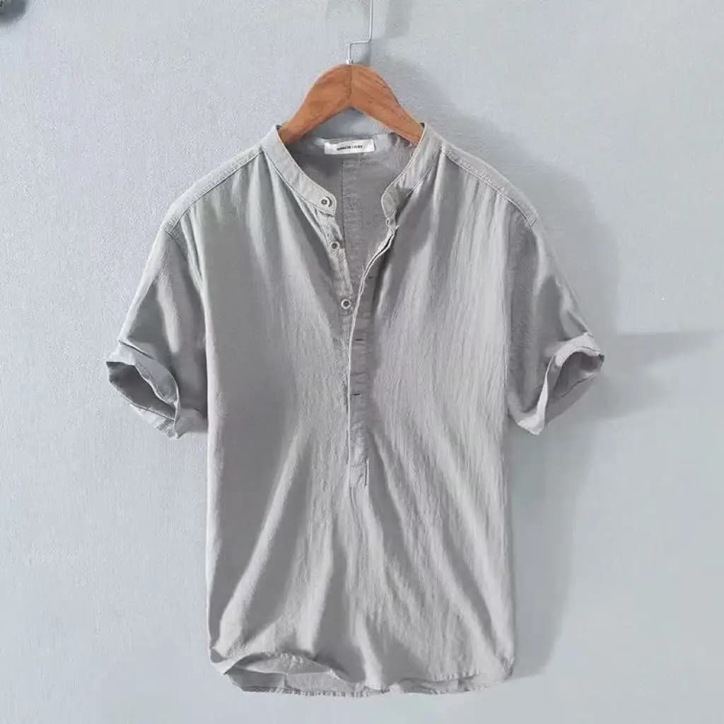 قمصان هاواي تي شيرتات قمصان شاطئ Henley قصيرة الأكمام خفيفة الوزن قمصان كاجوال قمصان كتانية قطنية جديدة للرجال - 3