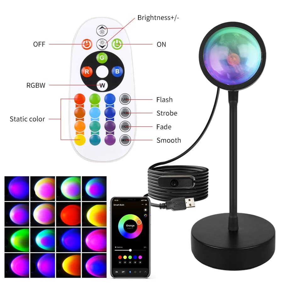 مصباح غروب الشمس الذكي Tuya بروجكتور USB LED إضاءة ليلية مع تحكم عن بعد عبر تطبيق بلوتوث إضاءة جو للمزاج للتصوير - 2