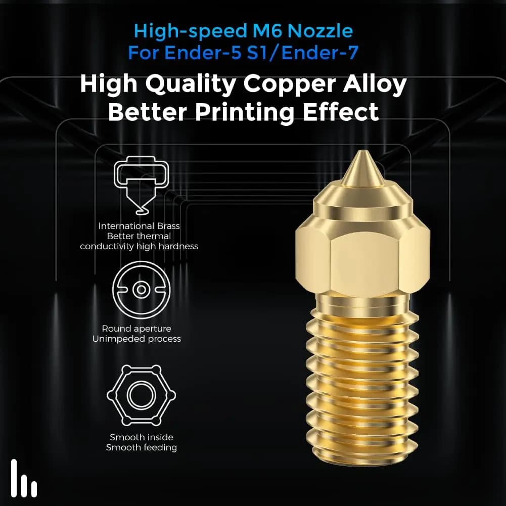 فوهات Ender 3 V3 SE الرسمية من Creality، 0.4mm، 5 قطع، فوهات نحاسية عالية السرعة M6، فوهة رأس طرد لـ Ender 5 S1/Ender 7 ثلاثية الأبعاد - 2
