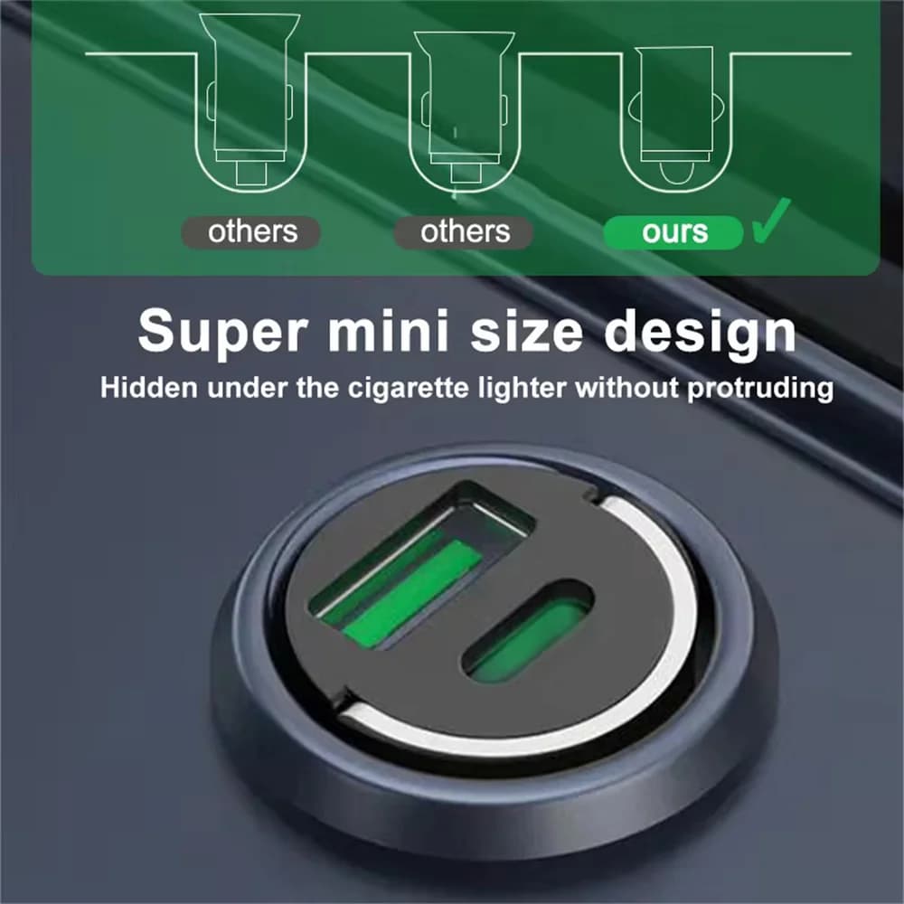 شاحن سيارة صغير بقدرة 200 وات شحن سريع لهاتف iPhone QC3.0 mini PD USB Type C شاحن هاتف محمول للسيارة لهاتف Xiaomi Samsung Huawei - 3