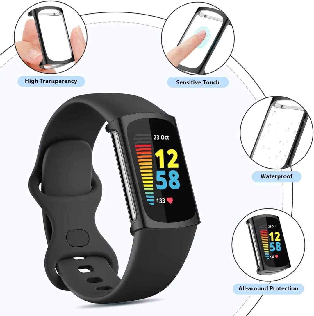 واقي شاشة لحافظة Fitbit Charge 6 مع غطاء حماية TPU لحافظة Fitbit Charge 5 وCharge6 وإكسسوارات حماية - 2