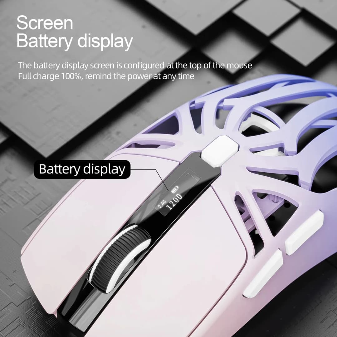 ماوس ألعاب لاسلكي SMILWOLF RS8 بثلاثة أوضاع، بلوتوث 5.1، 2.4G سلكي، 24000 DPI، 6 أزرار، 70 جرام، 1000Hz، إضاءة RGB للاعبي الكمبيوتر - 5
