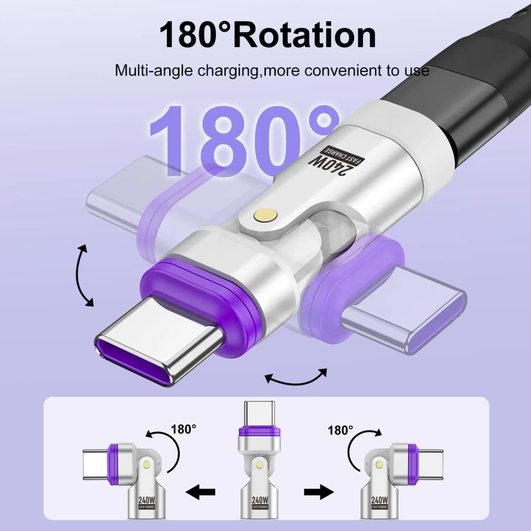 محول مغناطيسي USLION بقوة 240 واط من يو اس بي C إلى Type-C مع محول انثى لهواتف ماك بوك وايفون 16 و15 وشاومي - 3