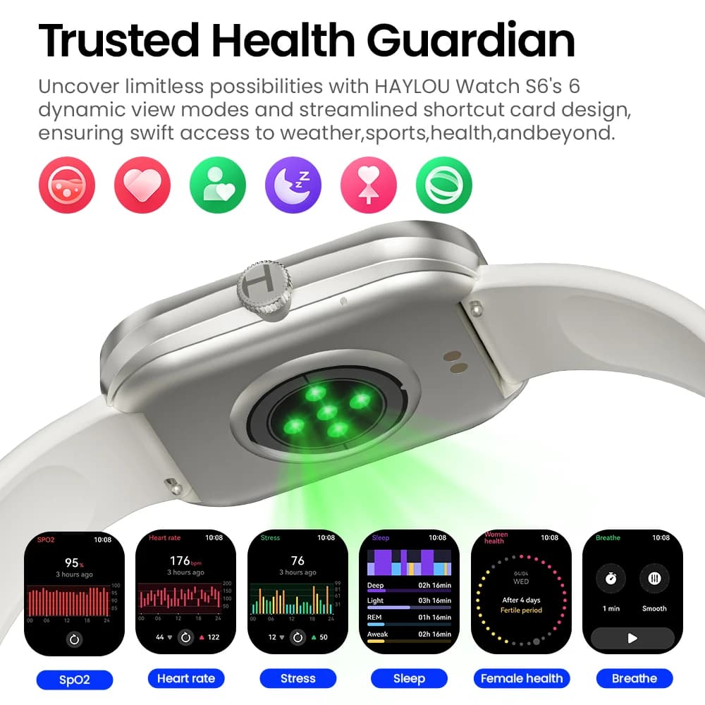 ساعة HAYLOU Watch S6 الذكية بشاشة 2.01 بوصة عالية الدقة، مكالمات صوتية عبر البلوتوث، مقاومة للماء بمعيار IP68، تتبع اللياقة البدنية - 5