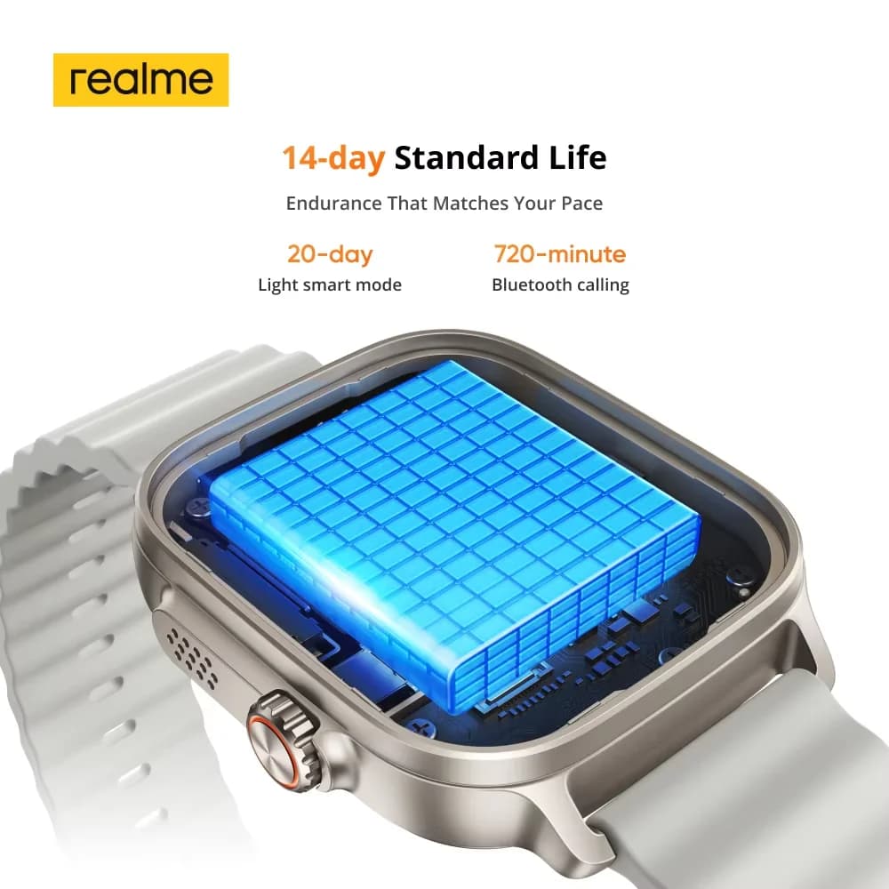 إصدار عالمي realme watch 5 شاشة 1.97 بوصة 600nits AMOLED بطارية 460mAh تدوم حتى 14 يومًا 300+ ثيم دعم GPS GNSS مقاوم للماء IP68 - 6