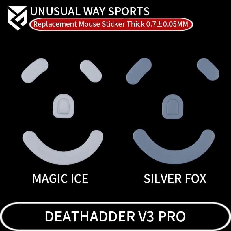أقدام تزحلق ماوس UnusualWaySports Razer Deathadder V3 Pro PTFE حافة منحنية إصدار Magic Ice Black Silver Fox - 2