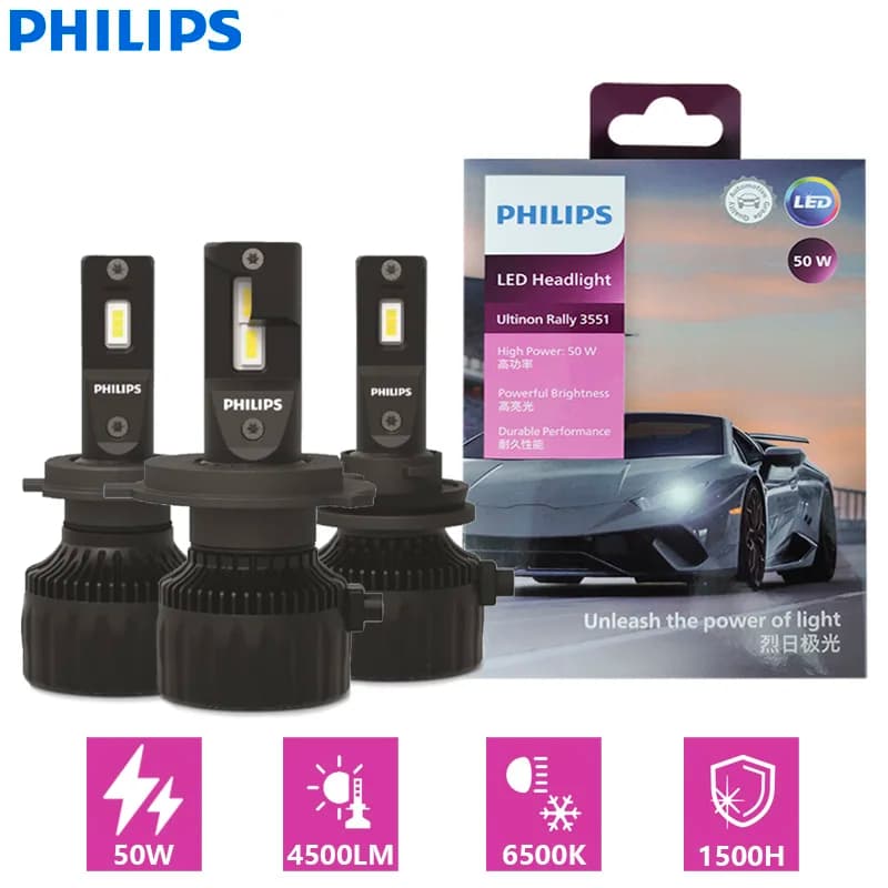 فيليبس ألتنيون رالي H4 H7 كشاف LED سيارة H11 HB3 HB4 HIR2 9005 9006 9012 ساطع 100 واط 9000 لومن طاقة عالية 6500K مصابيح بيضاء