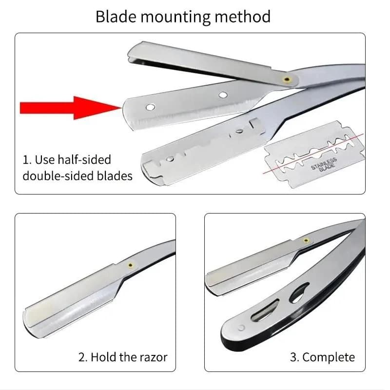 Salon barber razor manual shaver straight edge stainless steel sharp cutter holder folding shaving beard barbershop supplies - 6