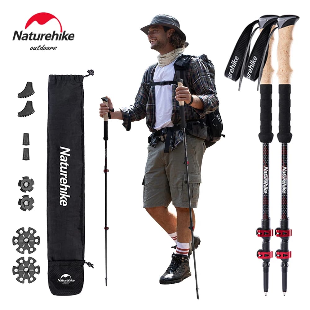 عصي تسلق من Naturehike، 2 قطعة من ألياف الكربون القابلة للطي والتلسكوب، خفيفة الوزن للمشي لمسافات طويلة والتسلق