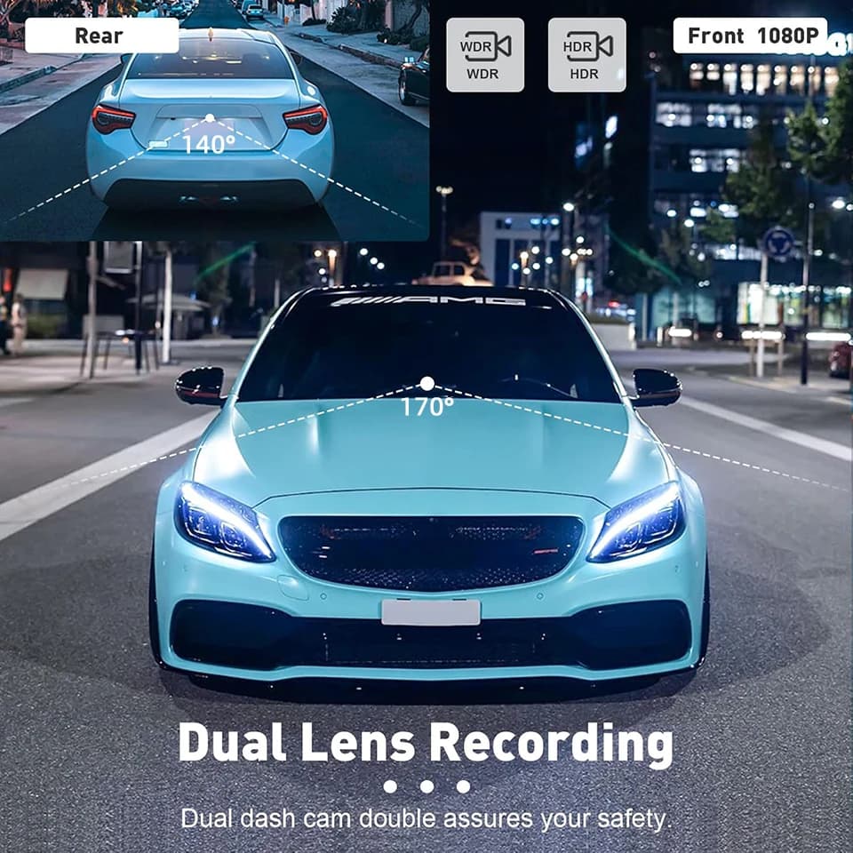 كاميرا سيارة E-ACE بشاشة لمس 4 بوصة LCD بدقة FHD 1080P مع خيار كاميرا خلفية وحساس G وHDR وتسجيل حلقي وكشف الحركة - 3