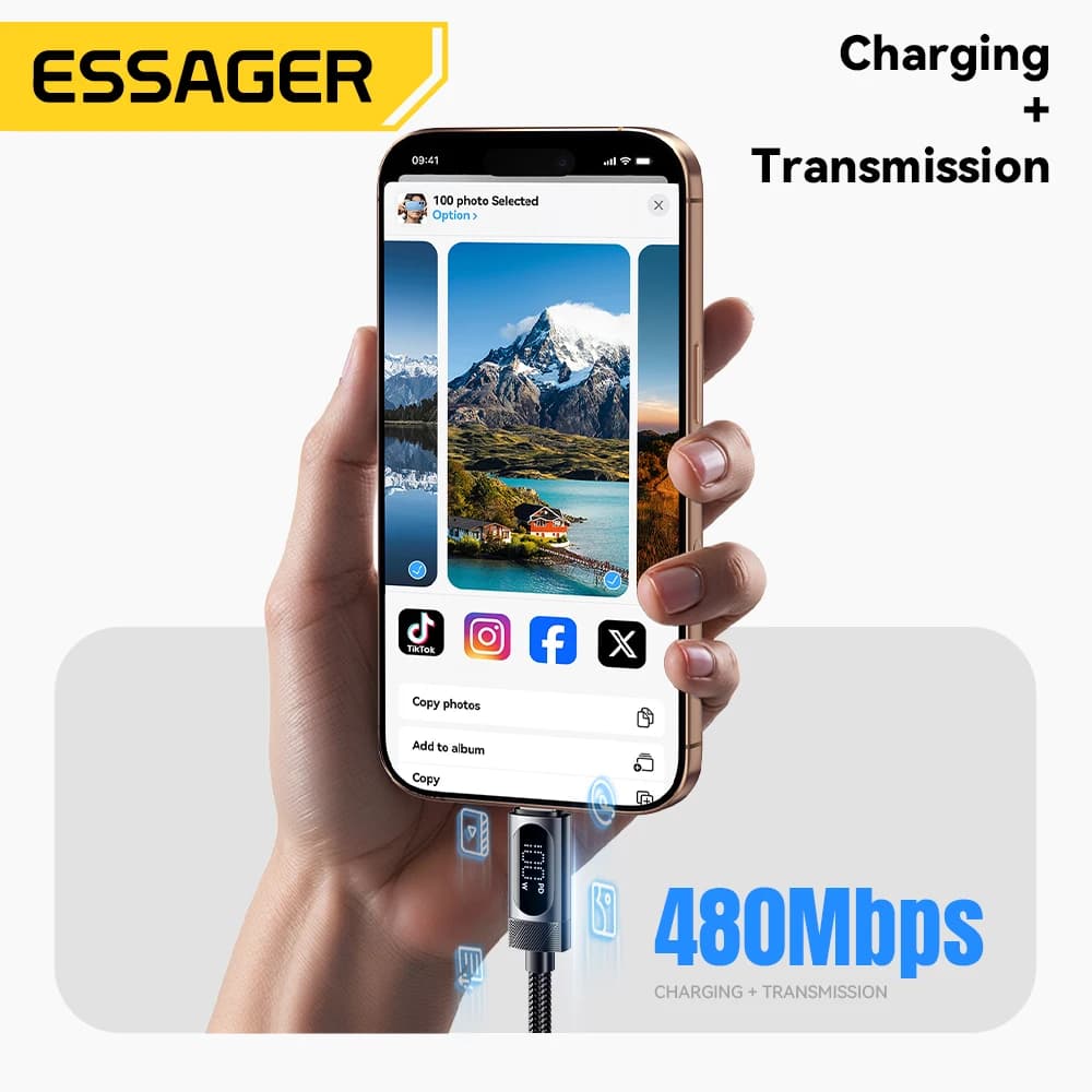 كابل إيساجر بشاشة رقمية USB C لهواتف آيفون 17 و16 و15 وشاومي وهواوي بشحن سريع 100 واط PD لماك بوك وآيباد من نوع C إلى C - 6