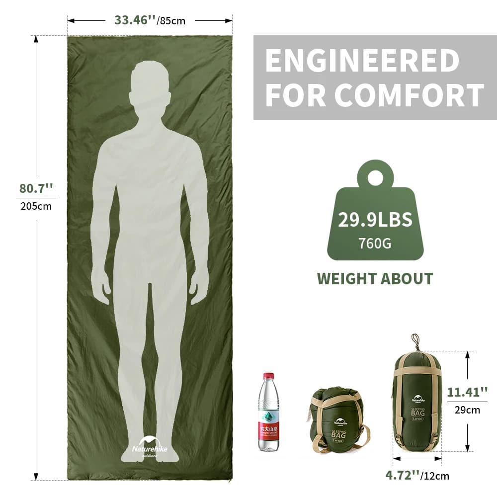 كيس نوم Naturehike lw180 خفيف الوزن من القطن لفصل الربيع والصيف مناسب للمشي والتخييم في الهواء الطلق - 6