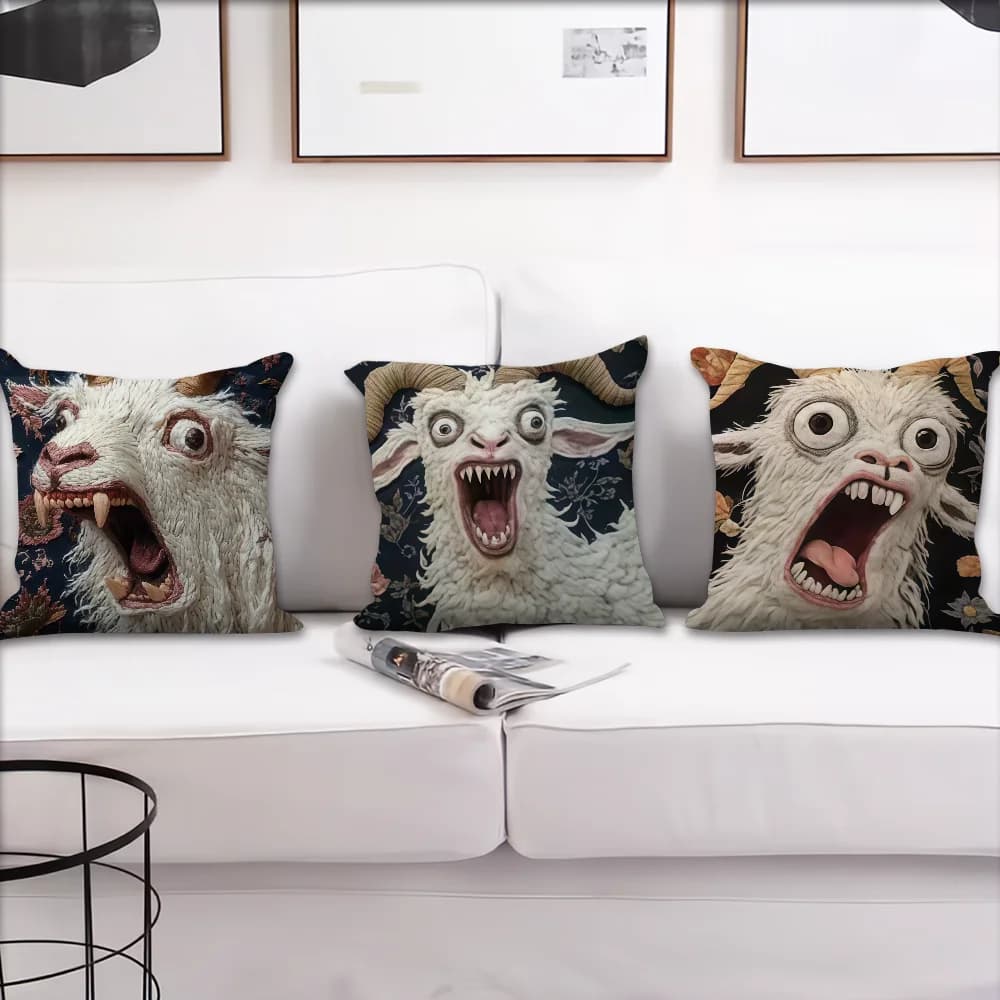 Spooky Goat Face 2D cushion cover For Pillow Sofa Printing Decoration Room Home Office Coffee Shop Car Nordic Simplicity - 3