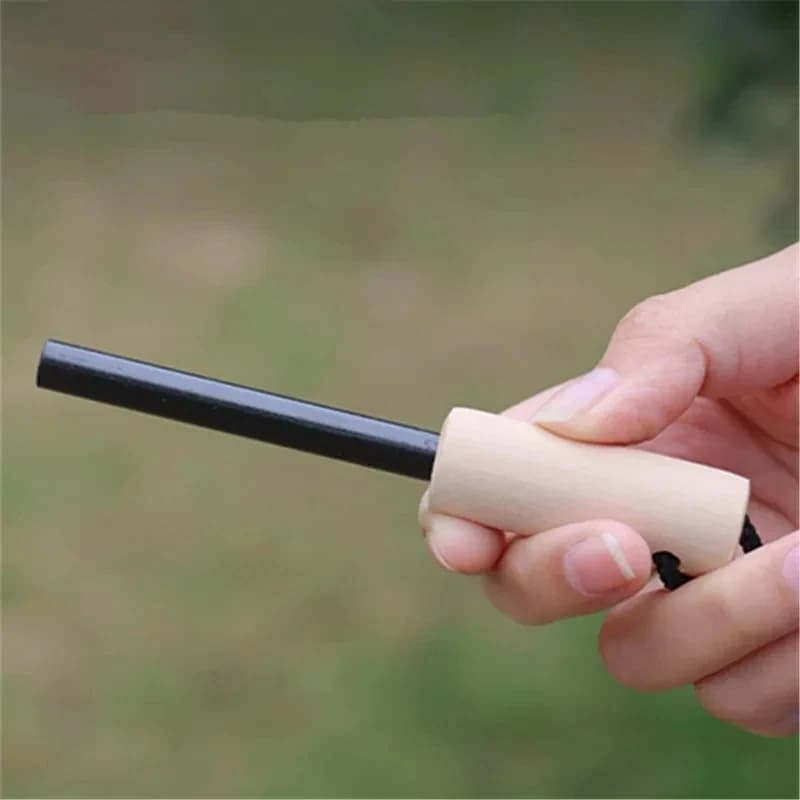 New Wilderness Survival Portable Flint Kit - Magnesium Fire Starter Stick with Wooden Handle for Camping Outdoor Equipment Tool - 5