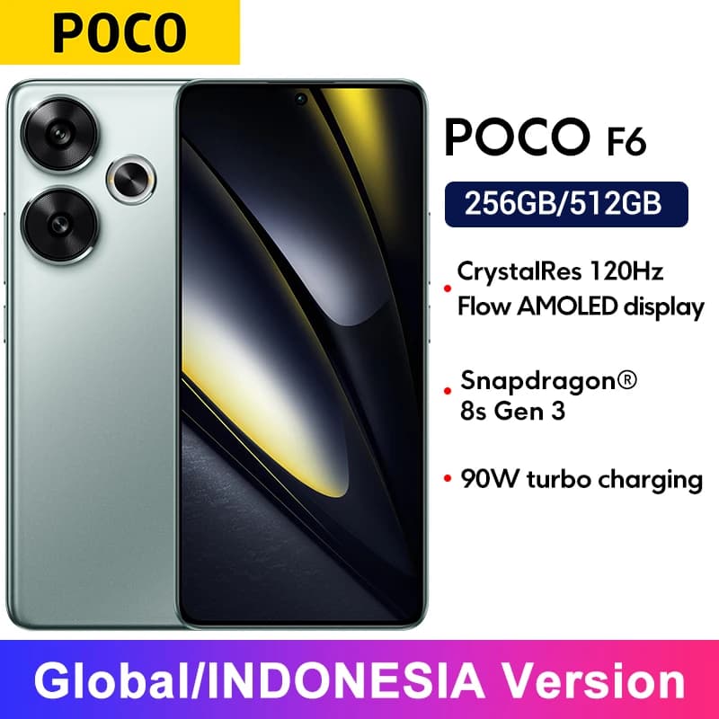 هاتف POCO F6 5G، إصدار عالمي، شاشة Flow AMOLED بمعدل تحديث 120 هرتز، شحن توربو 90 واط، نظام كاميرا 50 ميجابكسل مع OIS، معالج Snapdragon 8s Gen 3