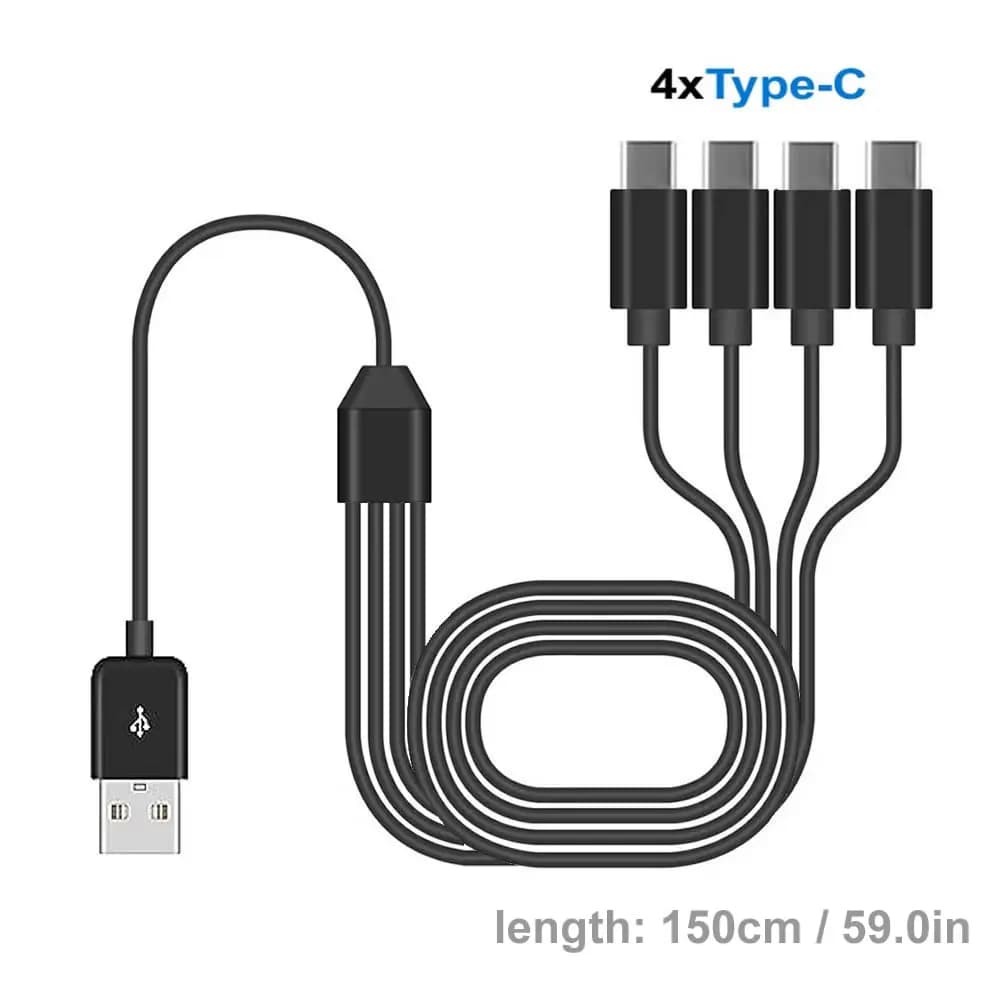 20 سنتيمتر قصيرة USB كابل شحن متعدد 4 في 1 متعددة نوع C/مايكرو USB شحن الحبل 4 ميناء USB C الفاصل كابل 5 فولت 2A - 4