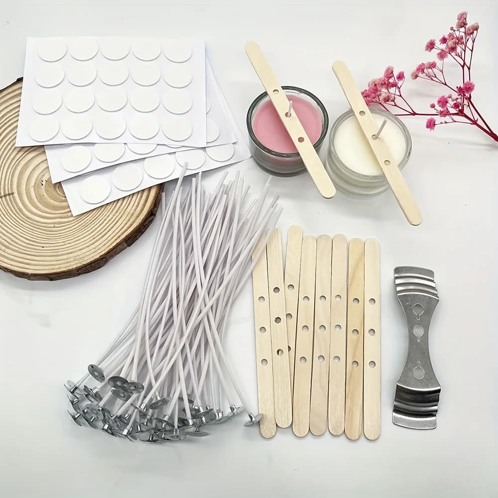 مجموعات صناعة الشموع DIY، فتائل الشموع، 60 قطعة ملصق الفتائل، 50 قطعة فتائل القطن المشمع مع علامات التبويب المعدنية لصنع الشموع - 4