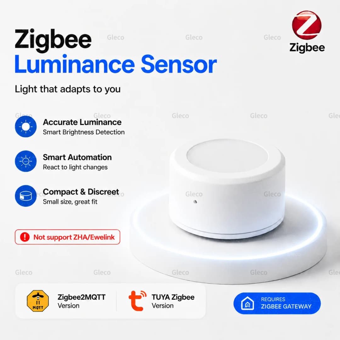 مستشعر إضاءة ذكي زيجبي كاشف السطوع والكشف عن الإضاءة متوافق مع تویا و2MQTT لأتمتة المنزل الذكي