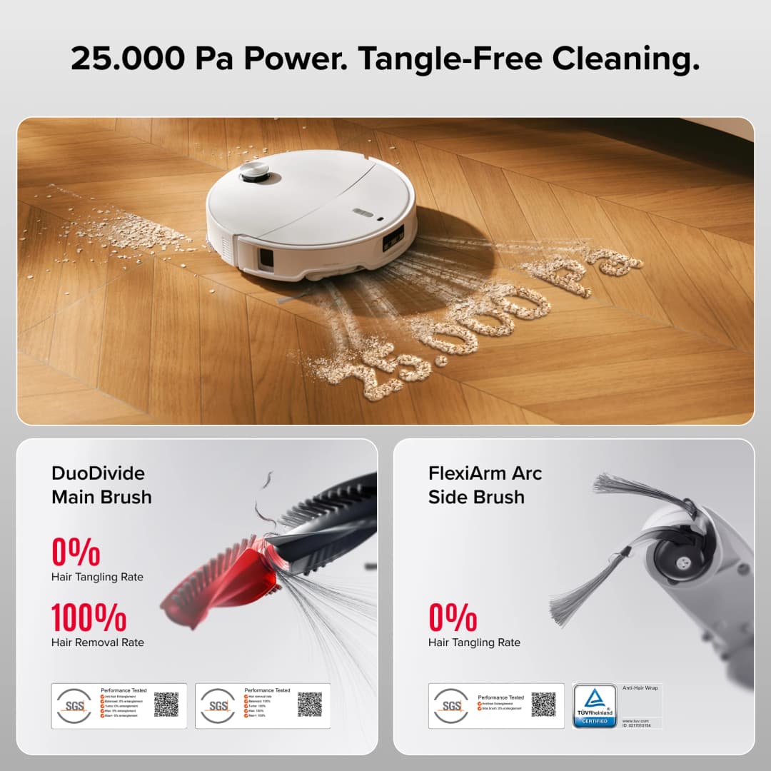 روبوروك Qrevo Curv 2 Pro مكنسة كهربائية روبوتية وممسحة شفط 25000 بسكال نظام مزدوج مضاد للتشابك ذكي نحيف للغاية 3.14 بوصة - 2