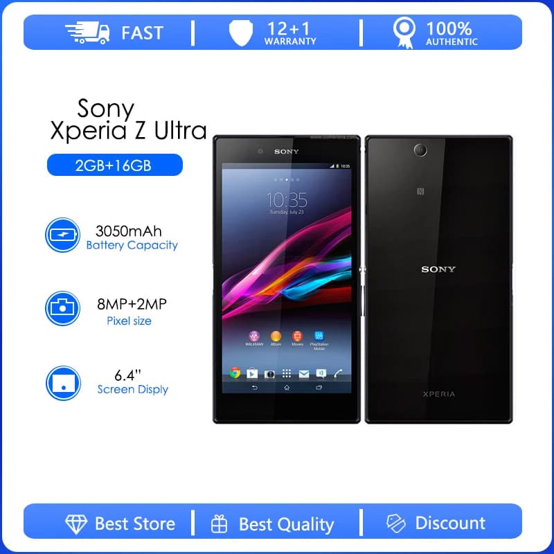 سوني إكسبيريا Z ألترا LTE C6833 مجدد - أصلي مفتوح 16 جيجابايت 2 جيجابايت هاتف محمول رباعي النواة 8 ميجابيكسل 6.4 بوصة WIFI GPS 1080p هاتف محمول