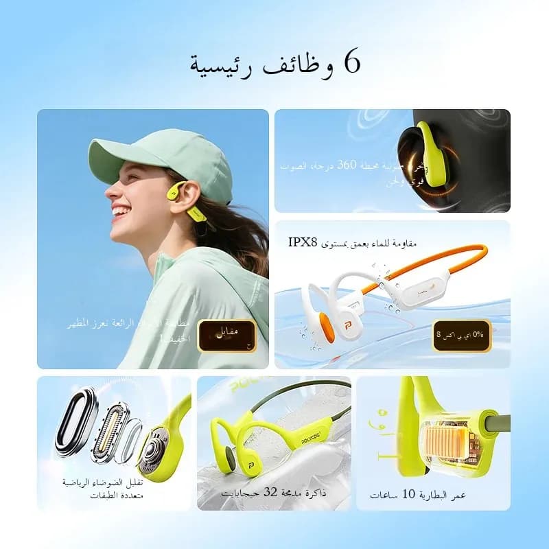 سماعات توصيل عظمي POLVCDG X9، مقاومة للماء IPX8، سماعات سباحة مفتوحة، 32 جيجابايت، سماعات معلقة للأذن مناسبة للتنس والجري وركوب الدراجات - 3