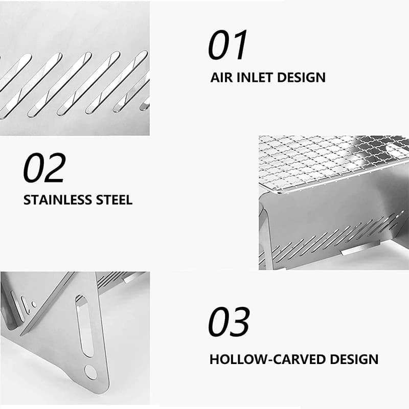 Portable Folding Barbecue Grill Heating Stoves Multifunction Camping BBQ Grill Rack Net Firewood Stove Stainless steel BBQ Grill - 2