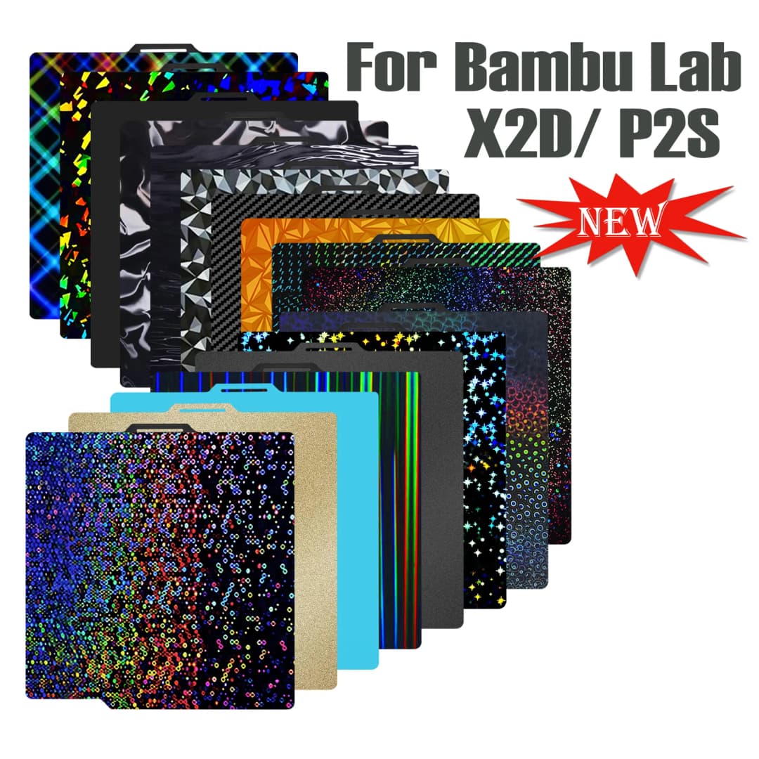 لوحة بناء Bambulab X2D ناعمة من الكربون مع نسيج Pei، لوحة طباعة محسنة لطابعة Bambu lab X2D Bamboo P2S ثلاثية الأبعاد