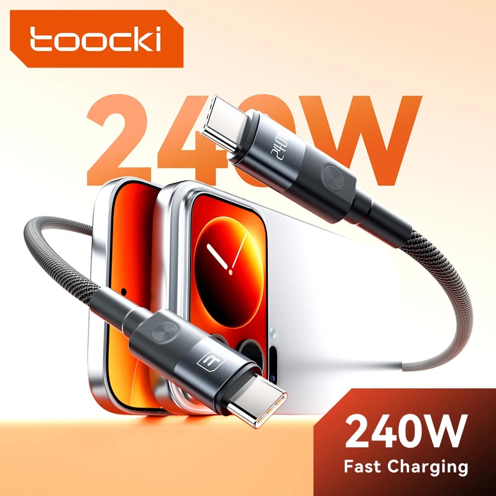 Toocki 240W USB C to Type C Cable PPS PD240W Ultra Fast Charging USB C Cable for Xiaomi MacBook Samsung Laptop Braided Data Cord