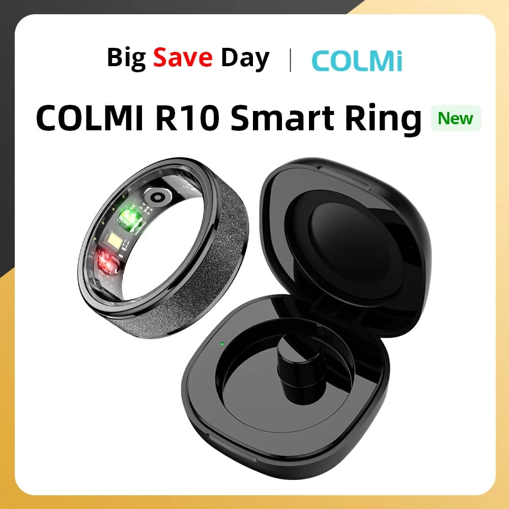 خاتم ذكي COLMI R10 مع علبة شحن للرجال والنساء، مراقب الصحة والنوم، مقاوم للماء حتى 50 متر، وضع متعدد الرياضات