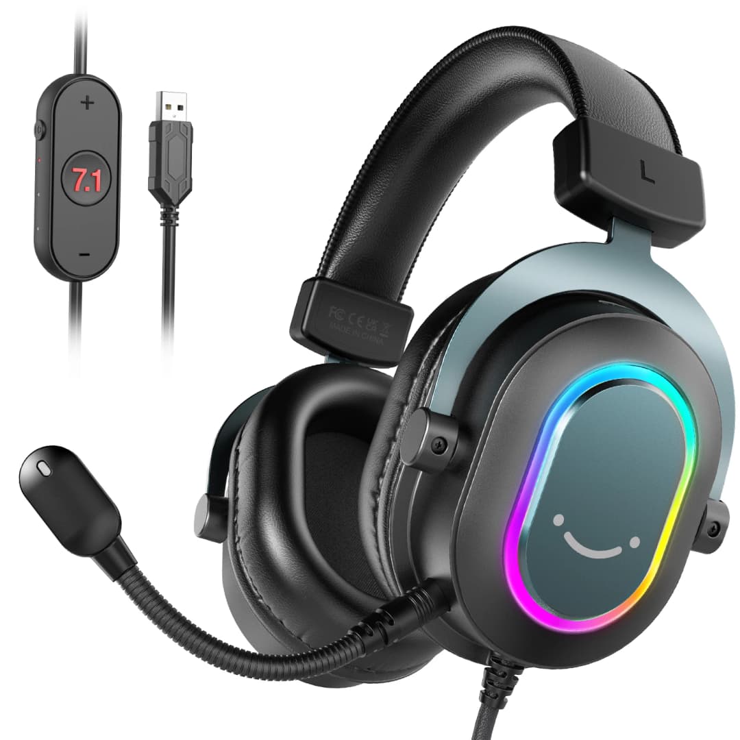 سماعة ألعاب Fifine Dynamic RGB مع ميكروفون فوق الأذن 7.1 صوت محيطي PC PS4 PS5 3 EQ خيارات لعبة موسيقى الفيلم