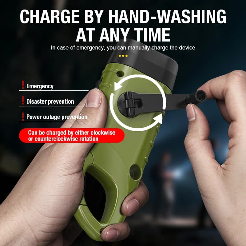 Solar powered hand cranked flashlight multifunctional camping power supply LED emergency light outdoor lighting generator flashl - 2