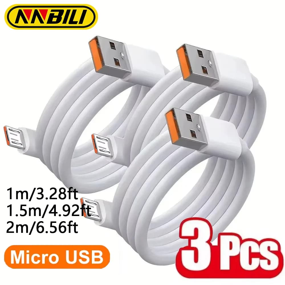 3 قطع كابل مايكرو USB NNBILI 10A شحن سريع سلك USB لهواتف سامسونج جالاكسي S7 S6 PS4 MP3 TV هواتف أندرويد كابلات بيانات