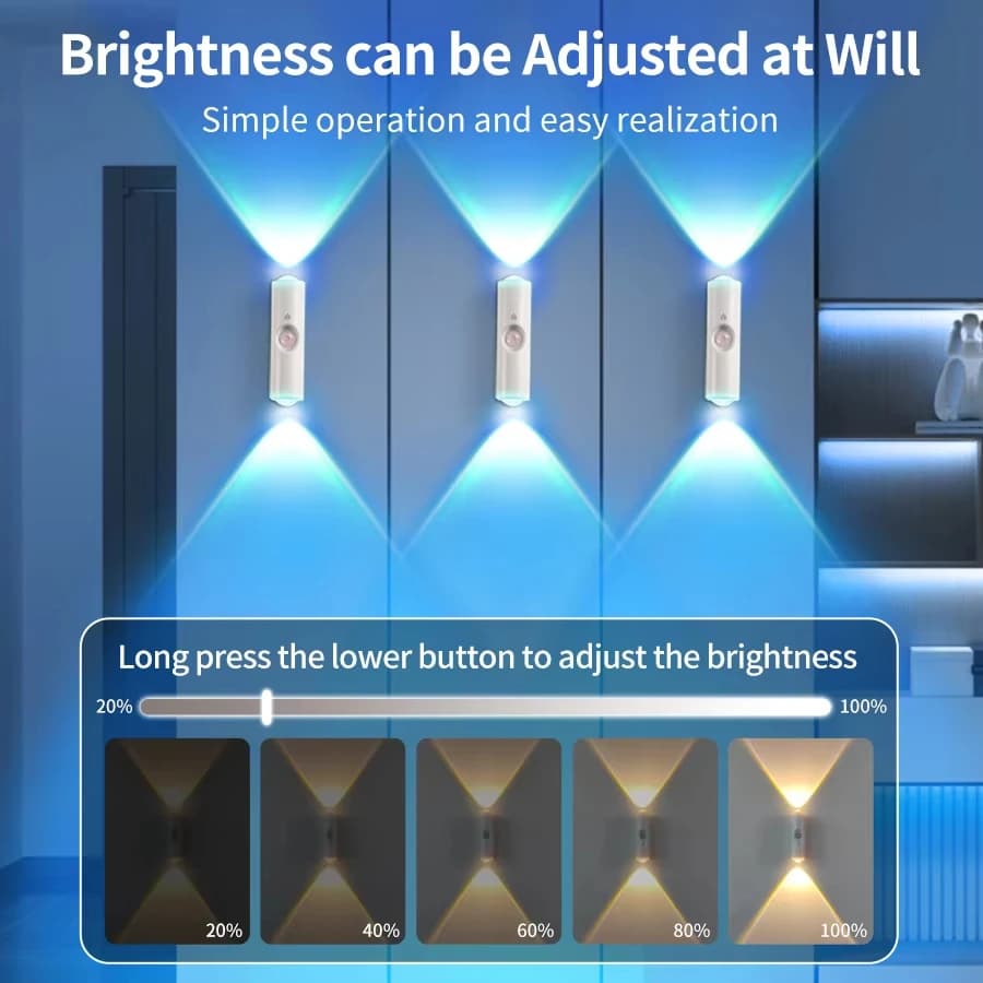 إضاءة ليلية LED مصباح جداري بغروب الشمس مزدوج الرأس مستشعر حركة إضاءة محيطة RGB مغناطيسي قابل للشحن عبر USB لحفلات الممرات والخزائن - 5