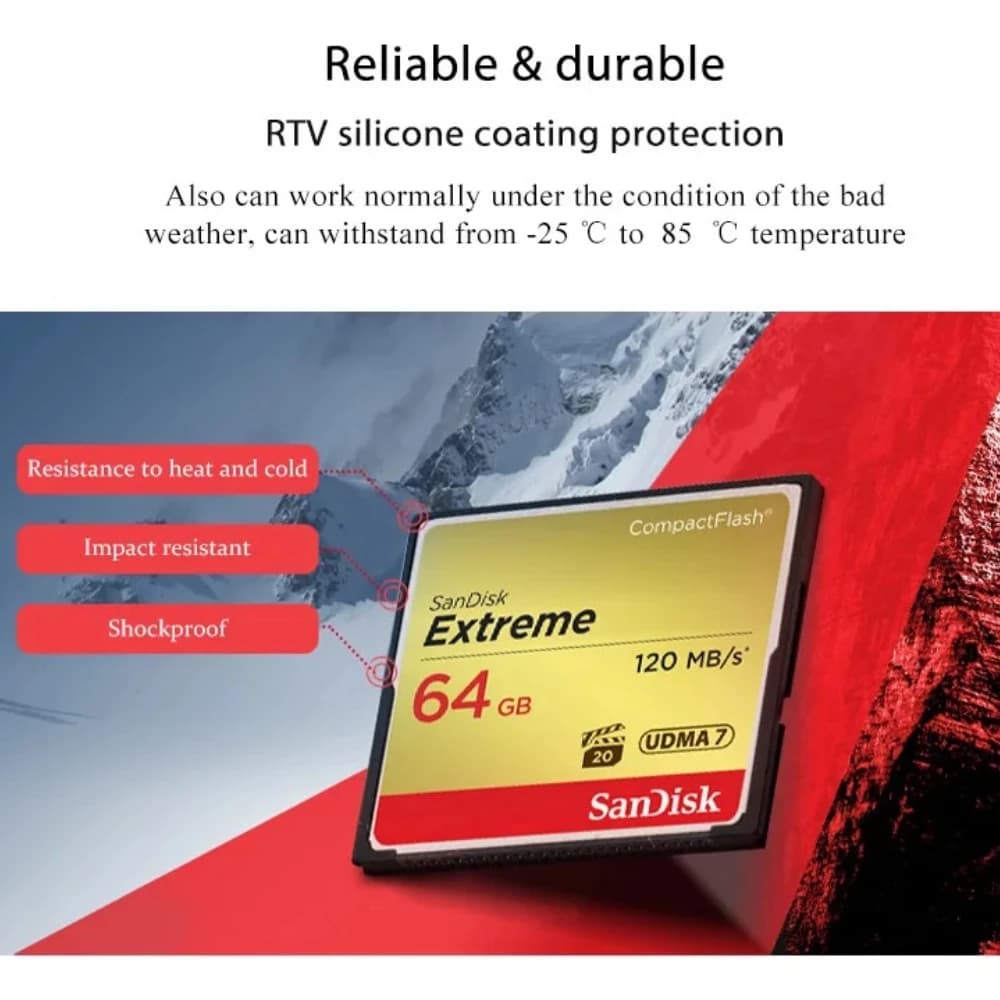 بطاقة ذاكرة فلاش مدمجة SanDisk Extreme بسعة 32 جيجابايت و64 جيجابايت و128 جيجابايت، بطاقة CF لكاميرات DSLR وكاميرات الفيديو عالية الدقة وبطاقات الفيديو HD - 2