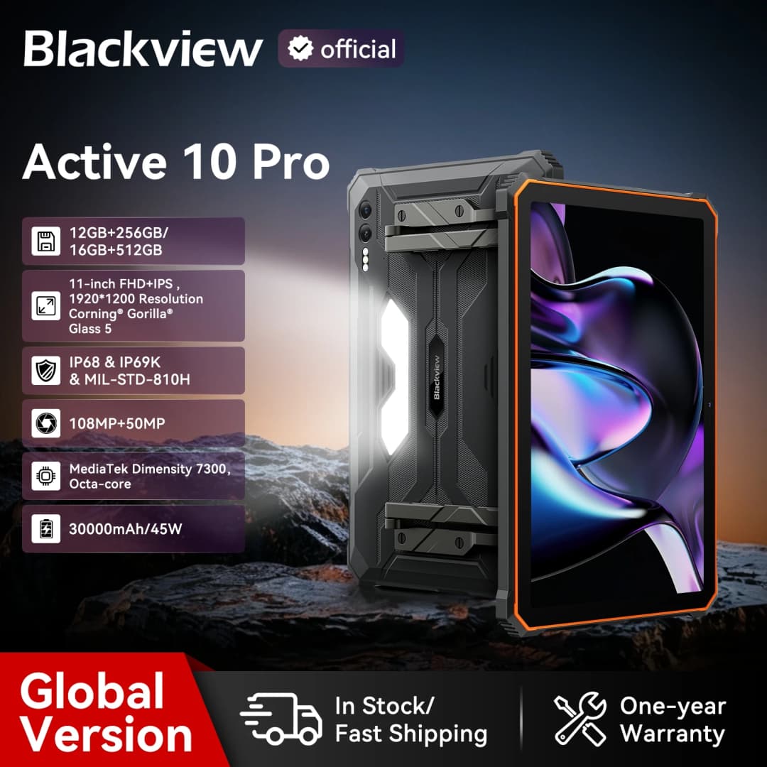 جهاز لوحي متين Blackview Active 10 Pro، يدعم 5G، معالج MTK 7300، شاشة 11 بوصة FHD+، ذاكرة رام 12 جيجابايت، ذاكرة داخلية 512 جيجابايت، بطارية 30000 مللي أمبير، كاميرا 108 ميجابكسل