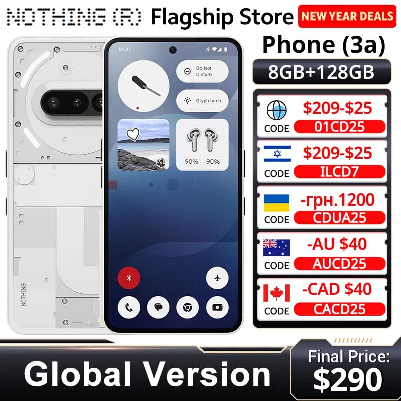 NEW Nothing Phone(3a) 5G Snapdragon 7s Gen 3 NFC 6.77‘’ AMOLED Diaplsy 120Hz 50MP Main Camera 5000 mAh 50W Charging