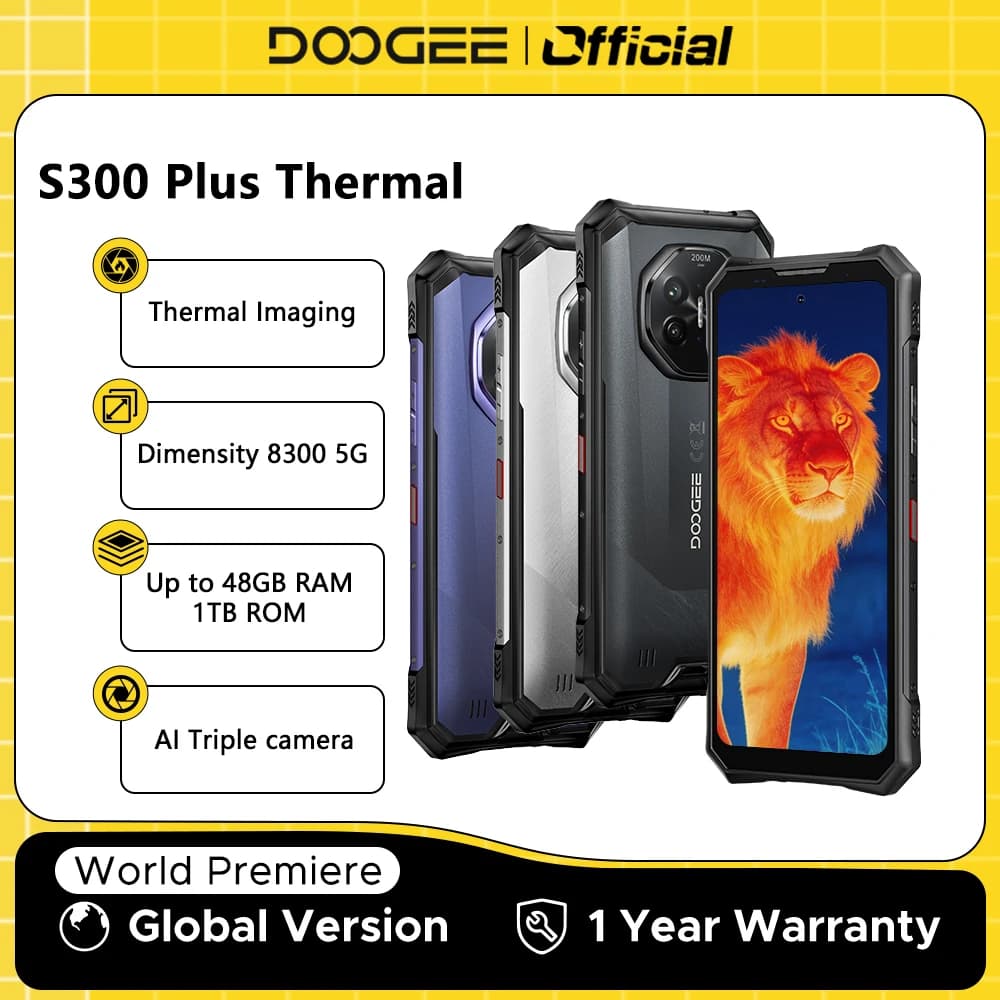 World Premiere DOOGEE S300 Plus Thermal Rugged Phone 5G Thermal Imaging 12GB 1TB 6.78'' Screen Android 16 Cell Phone Support POC