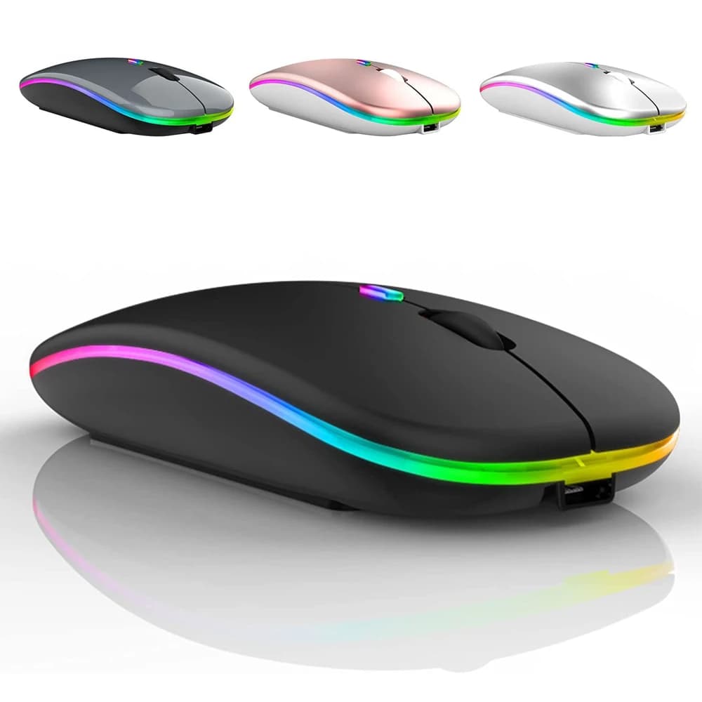 ماوس لاسلكي LED قابل لإعادة الشحن عبر USB متوافق مع بلوتوث ماوس RGB صامت مريح مع إضاءة خلفية لجهاز الكمبيوتر المحمول والكمبيوتر الشخصي والآيباد