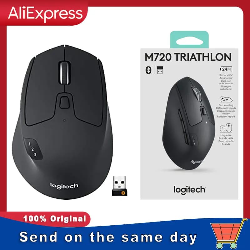 ماوس لاسلكي Logitech M720، بلوتوث ويونيفاينغ، وضع مزدوج، تبديل بين أجهزة متعددة، مناسب للمكتب والمنزل والكمبيوتر المحمول