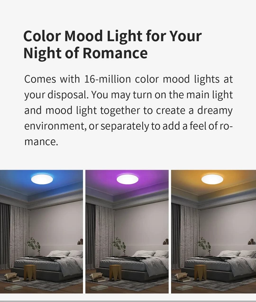 الإصدار العالمي YEELIGHT Smart LED Ceiling Light RGB Slim مع اتصال Wifi ودرجة حرارة لون 2700-6500K وقابلية التعتيم وتحكم صوتي ذكي متوافق مع Mi Home - 3