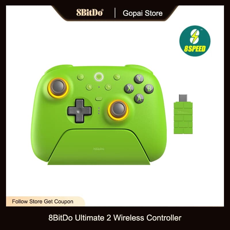 وحدة تحكم لاسلكية 8BitDo Ultimate 2 مع عصي تحكم TMR وزناد تأثير هول وقاعدة شحن لكمبيوتر، ويندوز 10,11، أندرويد