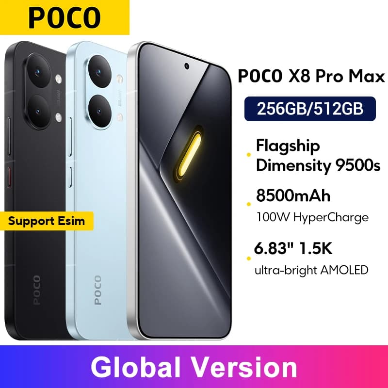 Global Version POCO X8 Pro Max 8500mAh Smartphone Dimensity 9500s 6.83'' 1.5K 120Hz Ultra-Bright AMOLED Display