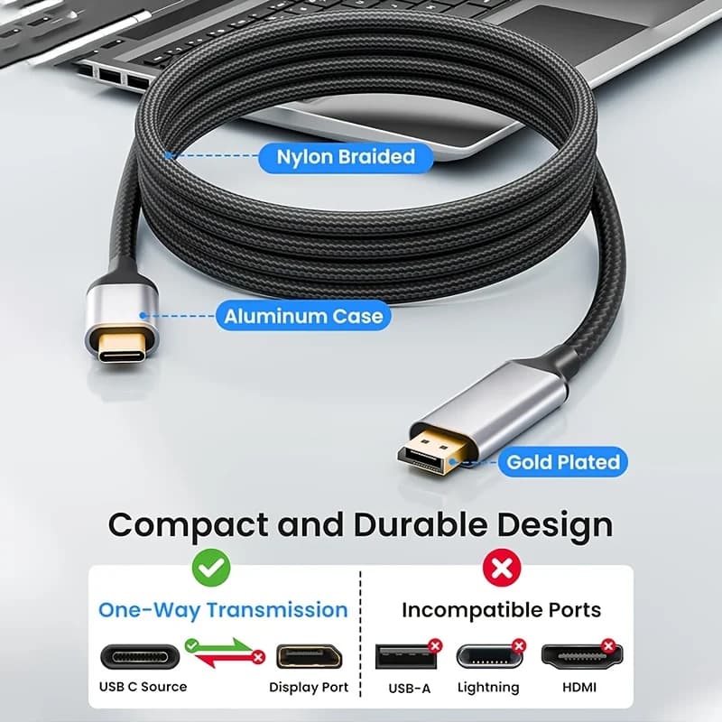 ASUS USB-C To DP-compatible Cable DP to DP 8K@60Hz Display Type C2.1 To 4K 144Hz Display 1.4 Cable Thunderbolt 3 4 for MacBook - 3
