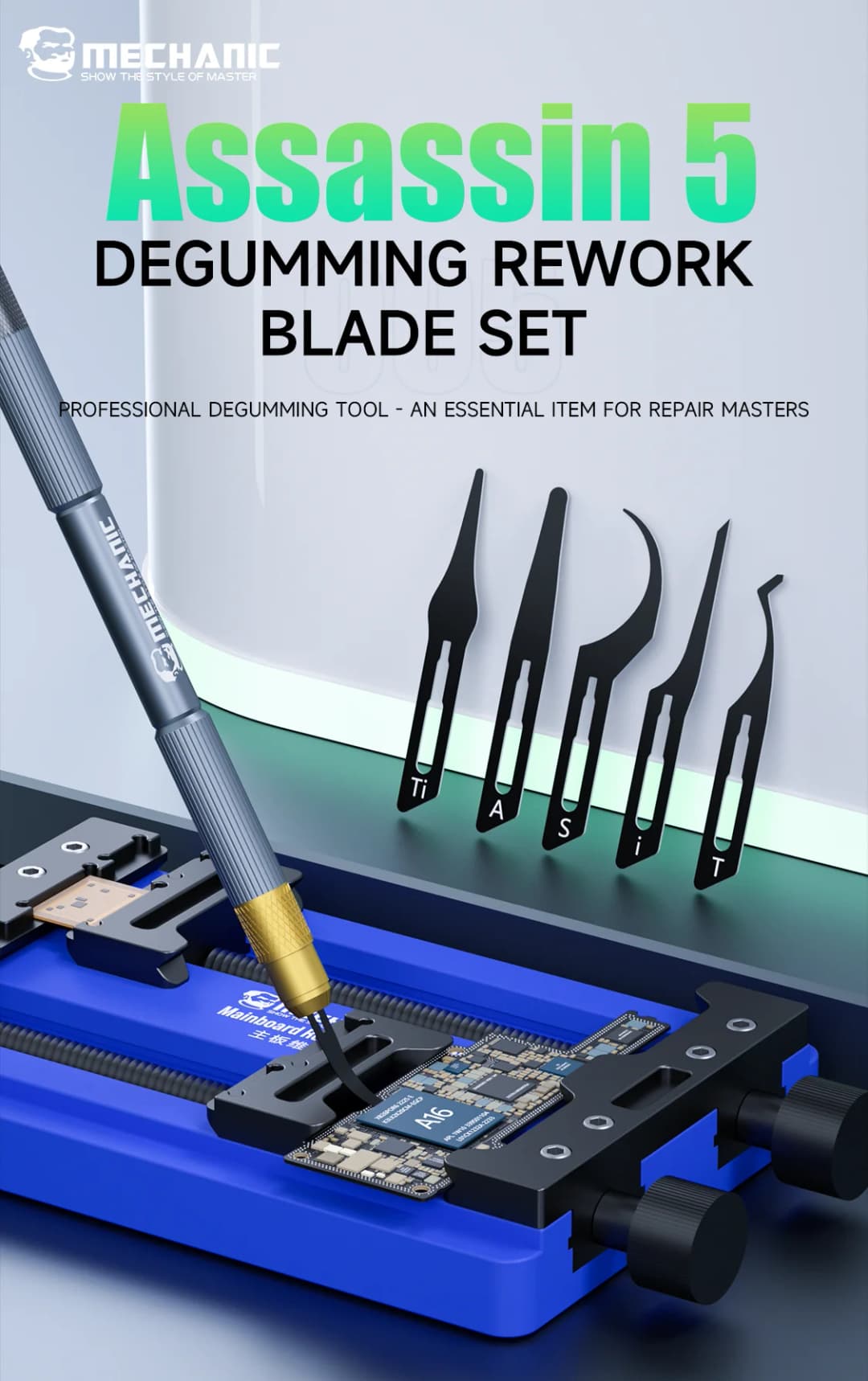 MECHANIC Assassin 5 Professional Degumming Rework Blade Set 5PCS Scraper Cutting Knife for Phone Motherboard IC CPU Repair Tools - 2