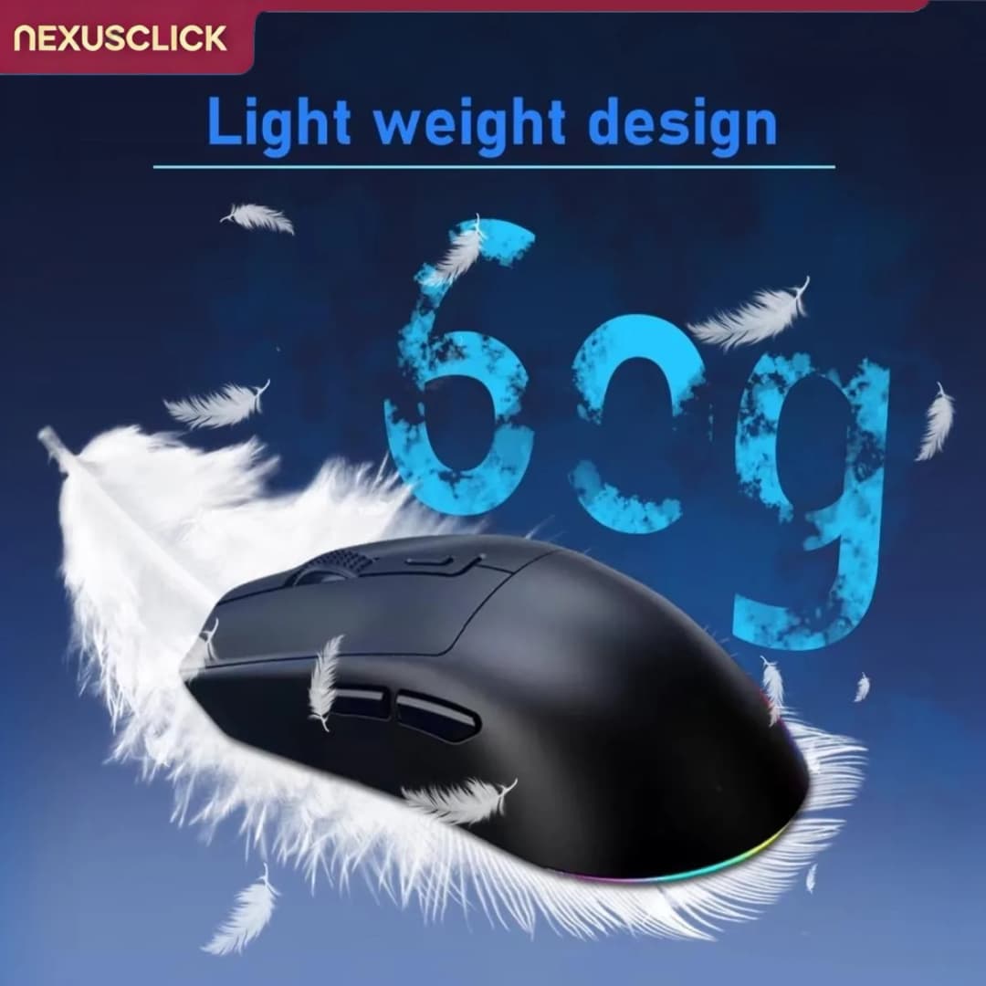 ماوس الألعاب اللاسلكي المريح NexusClick، ماوس خفيف الوزن ثنائي الوضع RGB مع قاعدة شحن مغناطيسية وضبط DPI للكمبيوتر المكتبي - 3