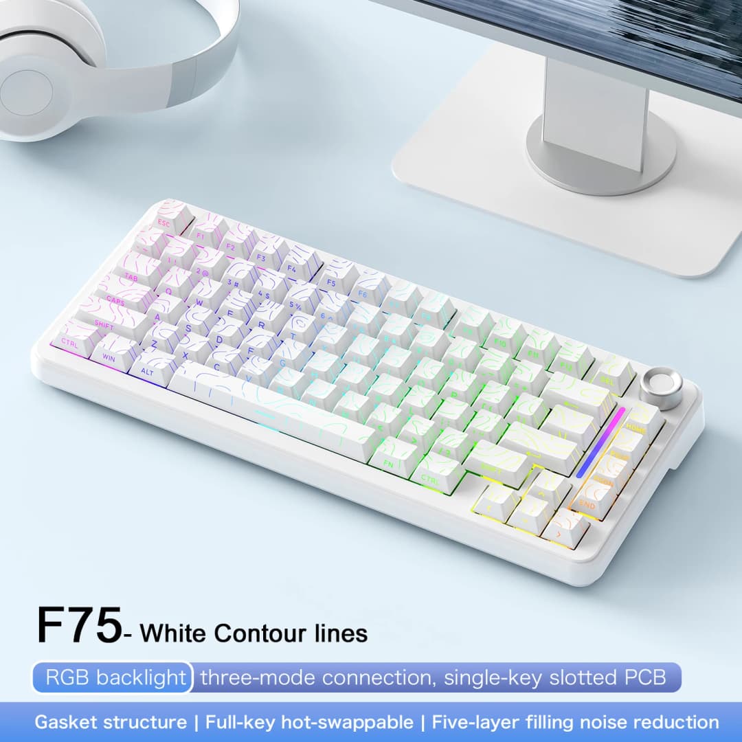 75% Hot Swap Gaming Keyboard Wireless FREEWOL F75 RGB Mechanical Keyboard with Metal Knobs AULA F75 Same Model,Tri-Mode,4000 mAh - 3