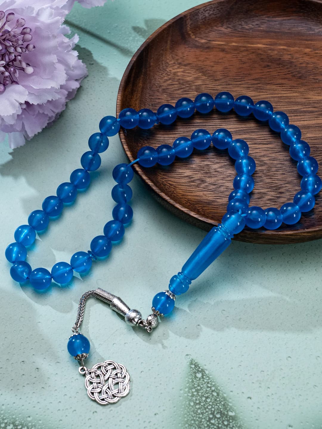 1 Islamic prayer counting bracelet | 45 acrylic beads | Rotatable silver Arabic pattern pendant | Unisex prayer tool - 6