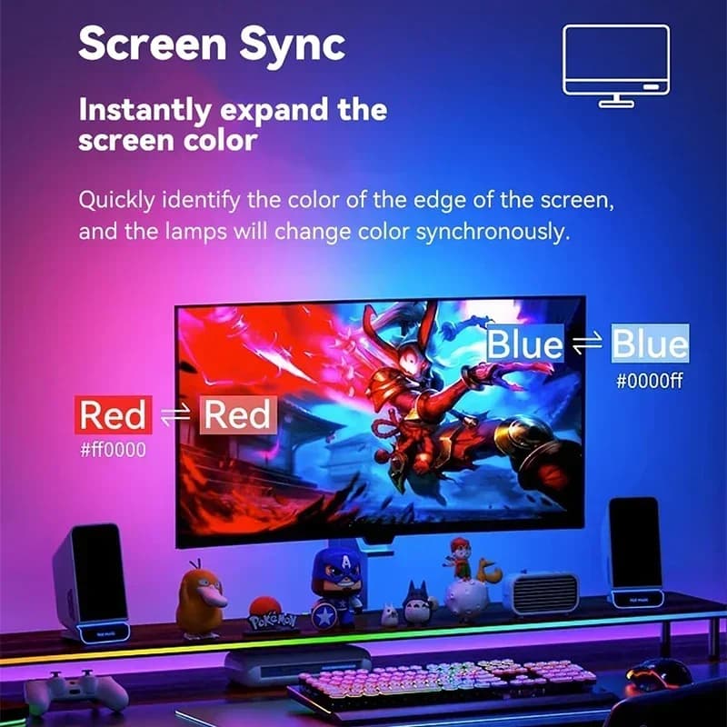 إضاءة شريط LED خلفية لشاشة الكمبيوتر مع مزامنة العرض الذكية وألوان RGB لإضفاء أجواء الألعاب والعطلات - 3